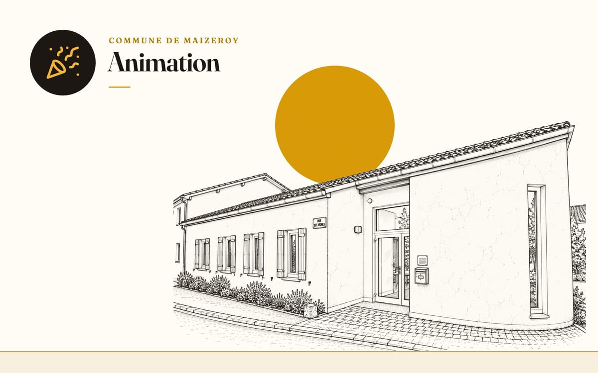 Dessin au trait de la salle communale, rubrique Animation