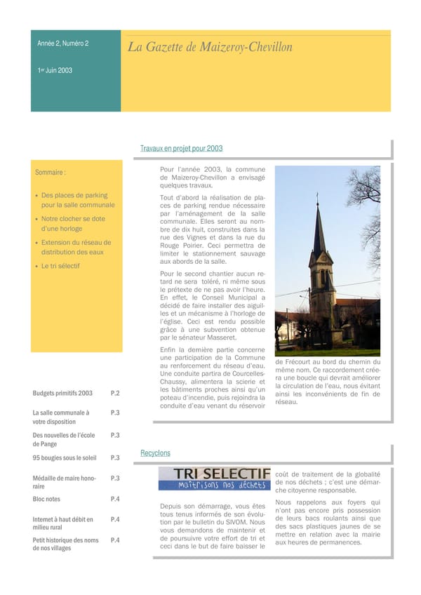 Première page de La Gazette, juin 2003
