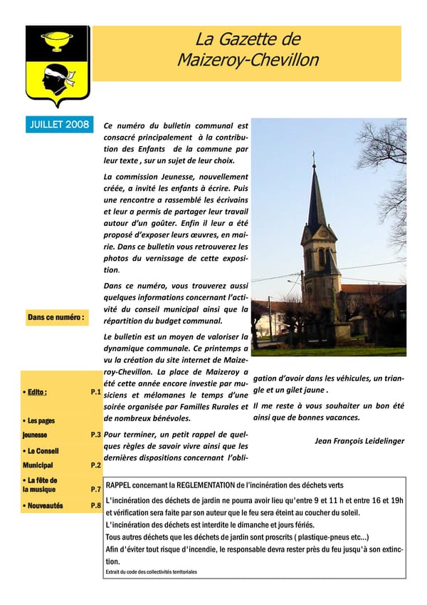 Première page de La Gazette, juillet 2008