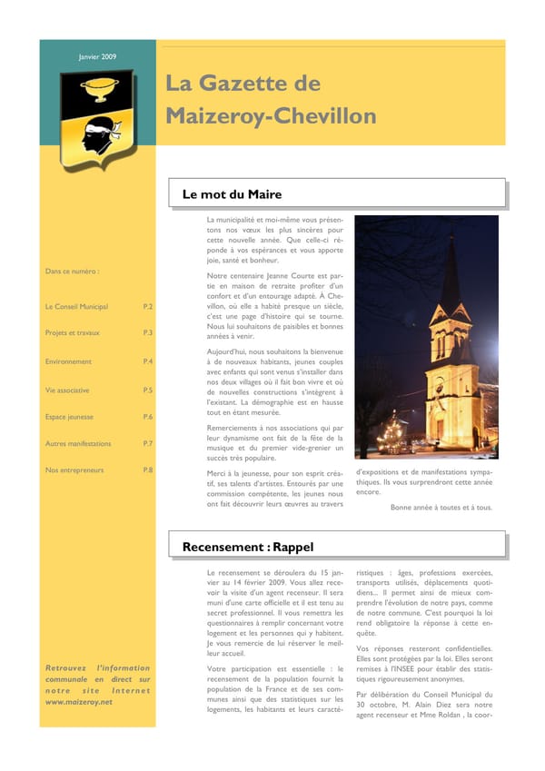 Première page de La Gazette, janvier 2009