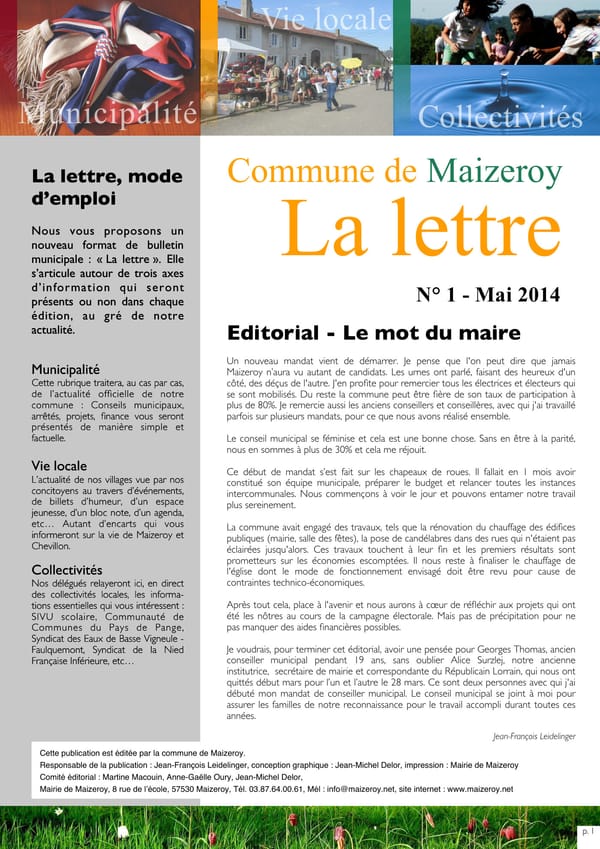 Première page de La Lettre, mai 2014