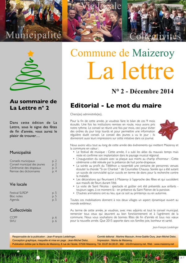 Première page de La Lettre, décembre 2014