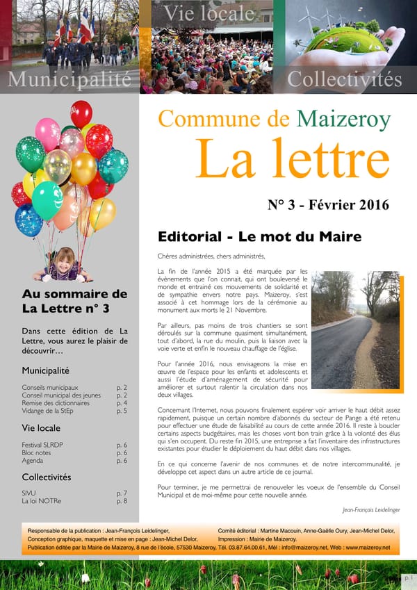 Première page de La Lettre, février 2016