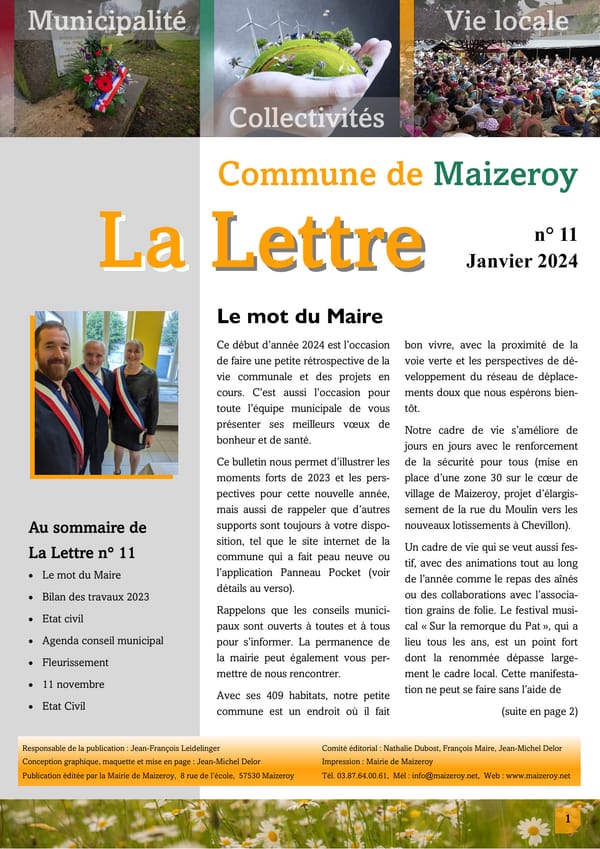 Première page de La Lettre, janvier 2024