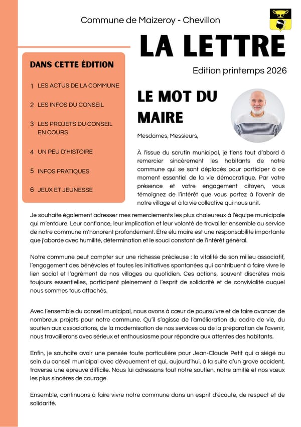 Première page de La Lettre, mai 2026